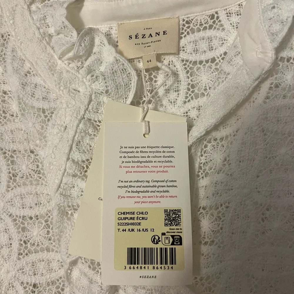 Sezane White Lace Blouse Sézane Chlo - Picture 3 of 4